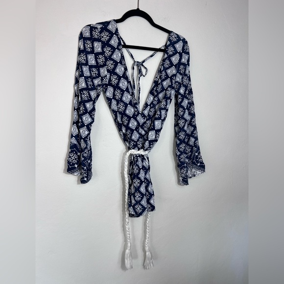 Faithfull the Brand blue and white long sleeve romper play suit - Picture 2 of 5